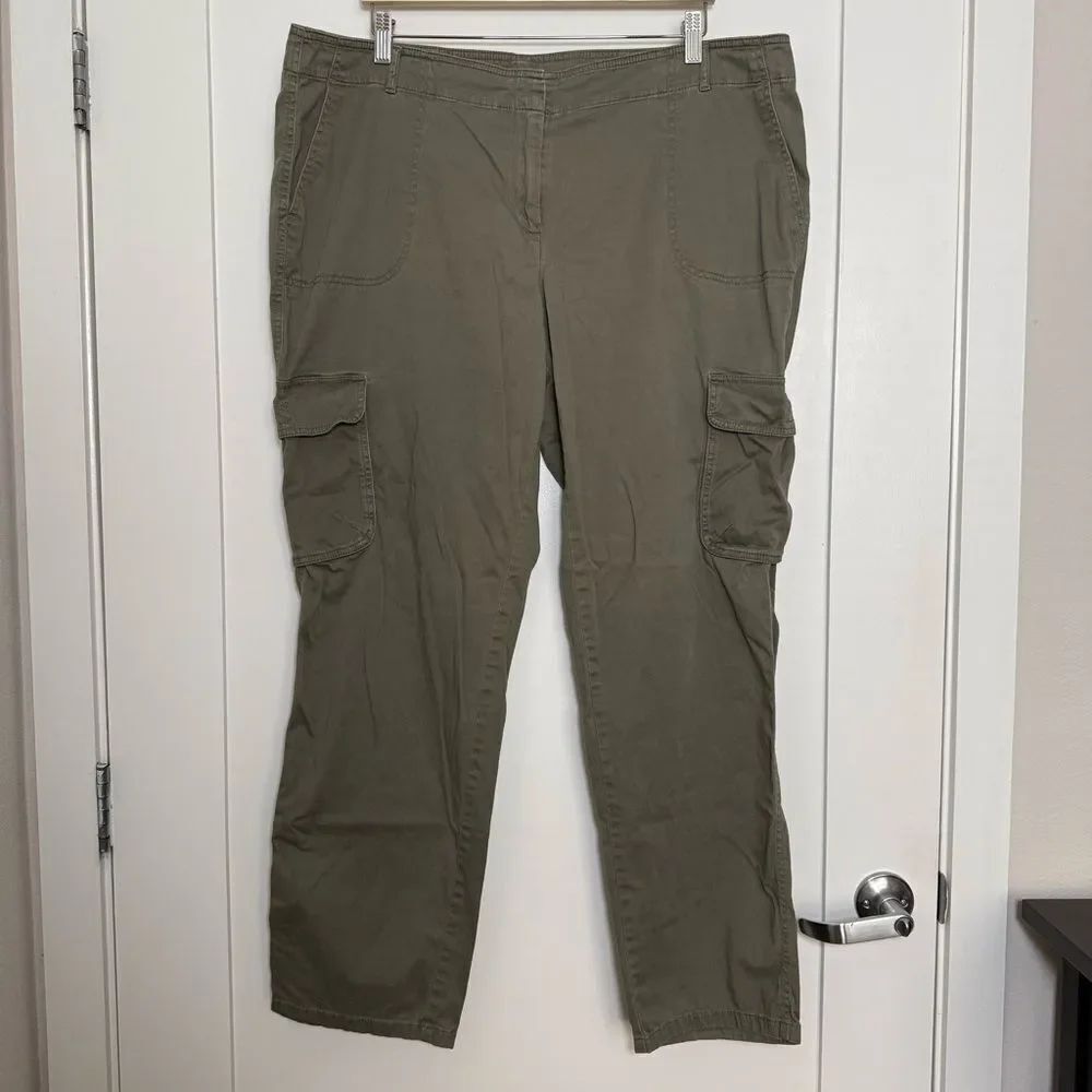 J Jill Cargo Pants Womens Sz 18 Green Stretch Lightweight Outdoor Gorpcore